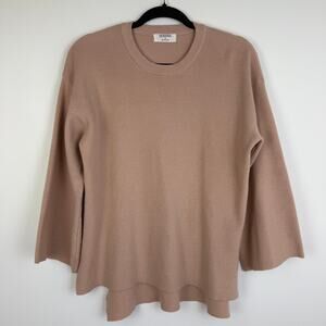 Zenana Womens Crewneck Knit 3/4 Flare Sleeve Hi-Lo Blush Pink Sweater Top Small